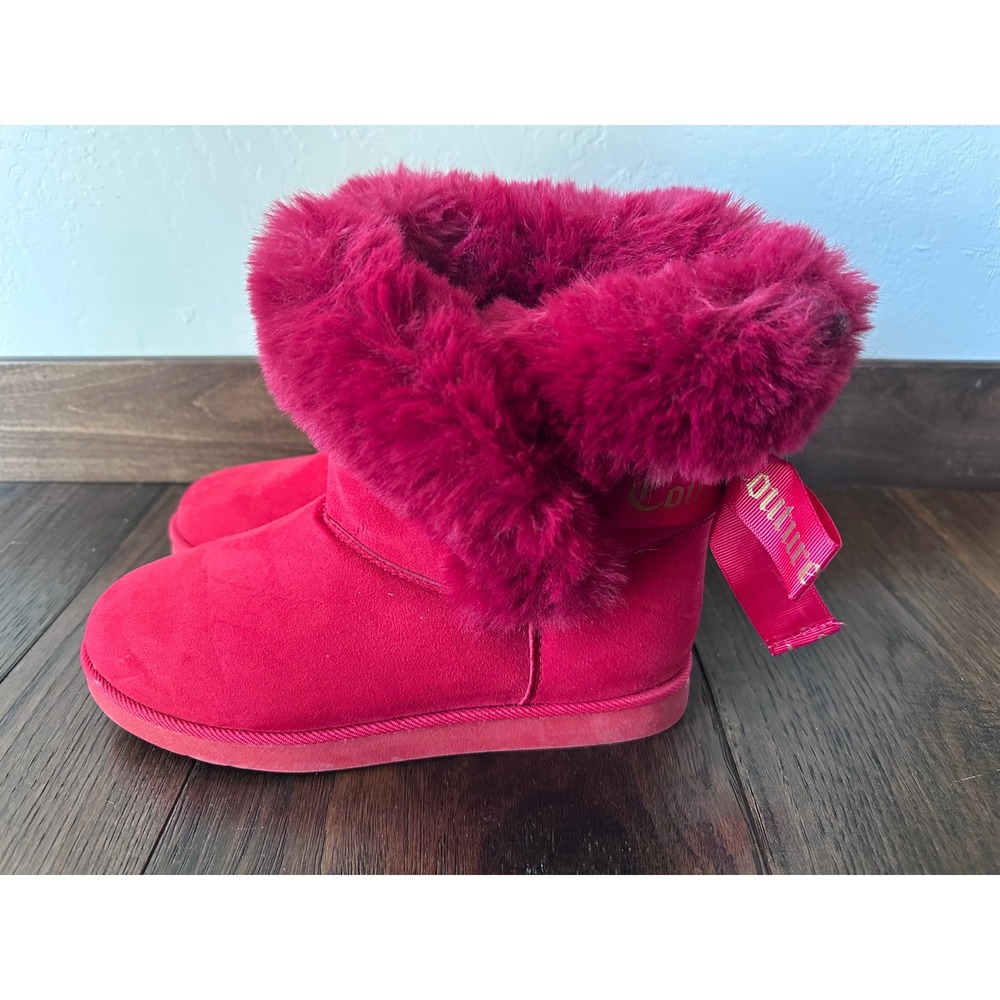 Juicy Couture JC-King Red Faux Fur Ribbon Bow Winter Boots Womens 6